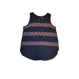 Lucky Brand Navy Embroidered Sleeveless Top L